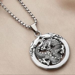 Silver Mens 316L Stainless Steel Titanium Dragon Pendant Necklace Chain Box P66 Silver Mens 316L Stainless Steel Titanium Dragon Pendant Necklace Chain Box P66
